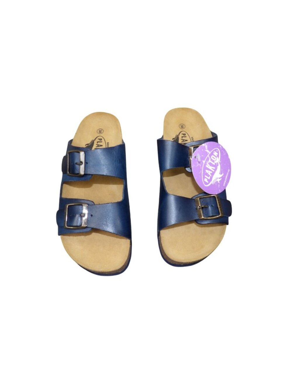 Plakton Women's Blue Double-Buckle Cork Sandals Size 7 EU 38 Comfortable Stylish